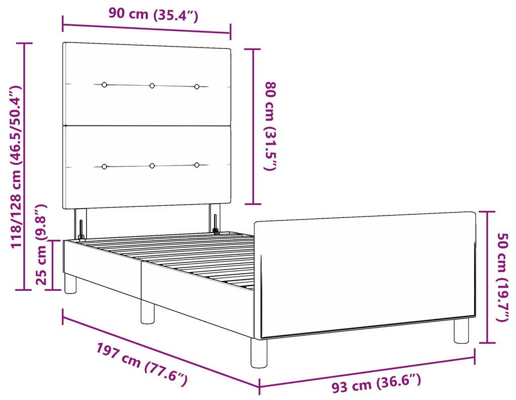 Estrutura de Cama de Tecido Preto vidaXL 90x190 cm