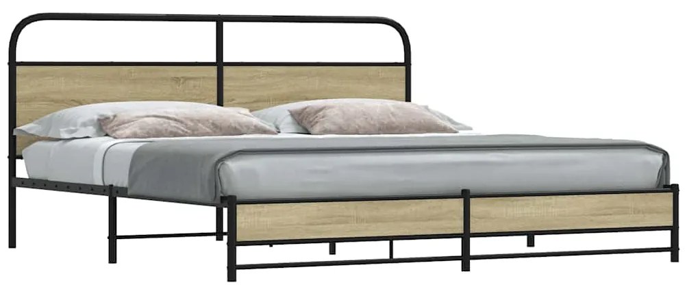 Estrutura de cama sem colchão 200x200cm metal carvalho sonoma