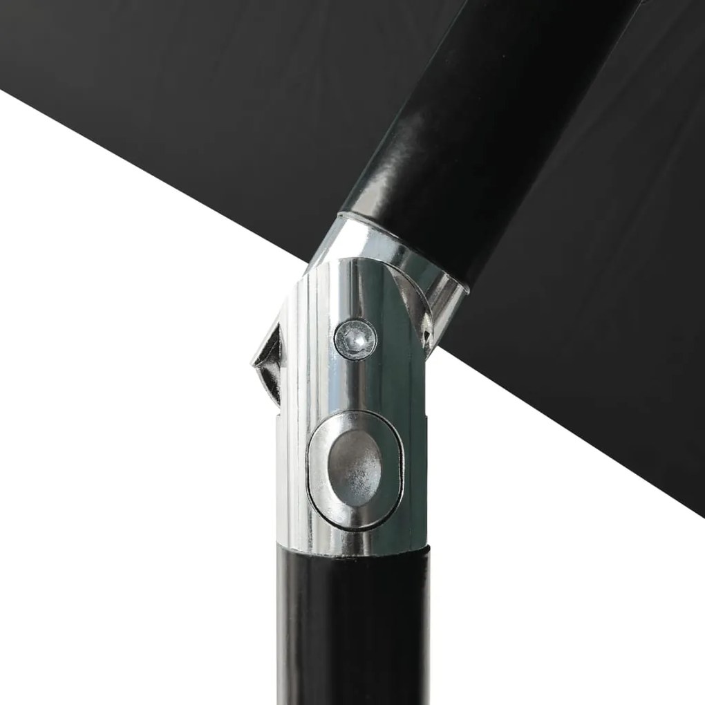 Guarda-sol de jardim com luzes LED e poste de aço 2x3 m preto