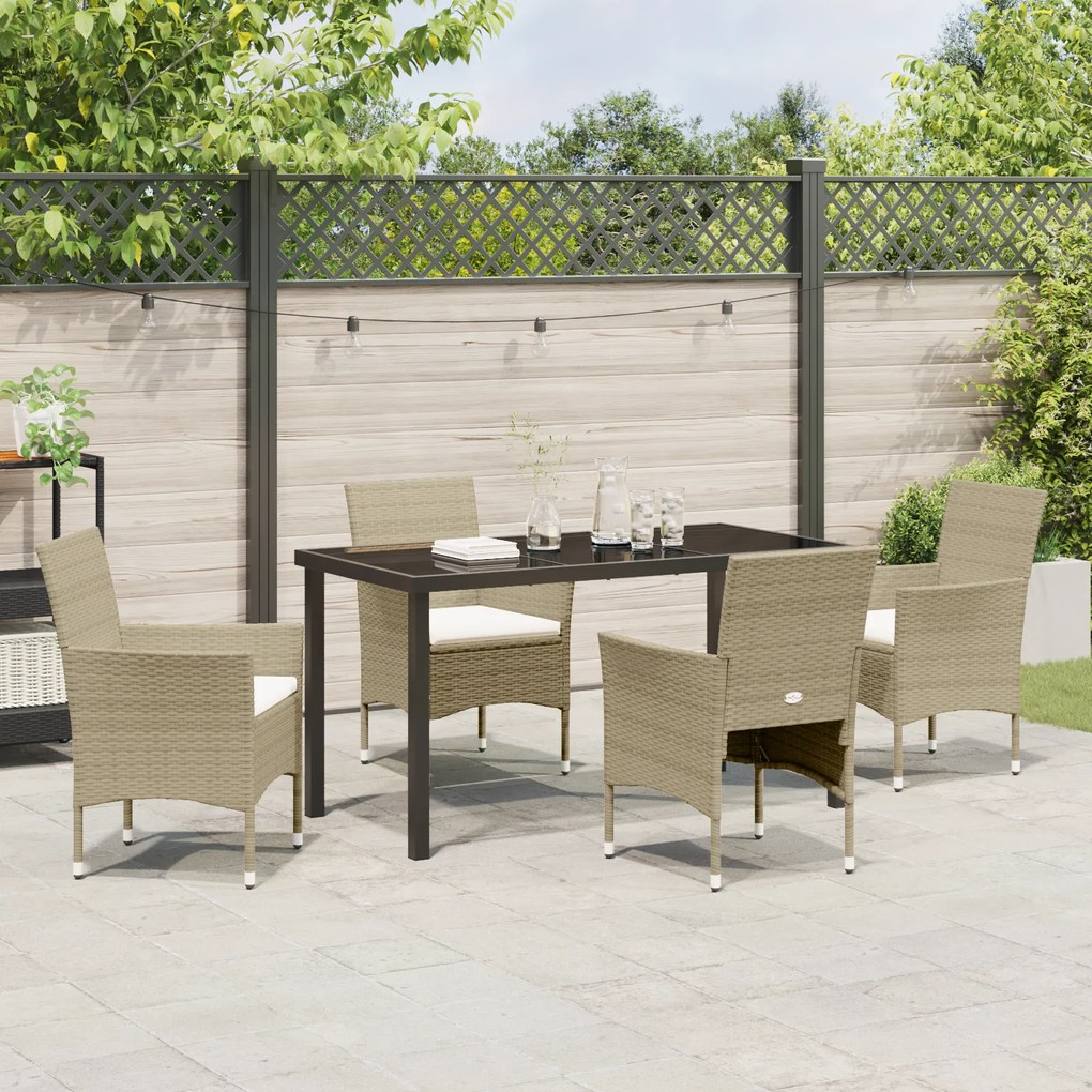 Conjunto de Jantar de Jardim 5 peças Bege Rattan PE