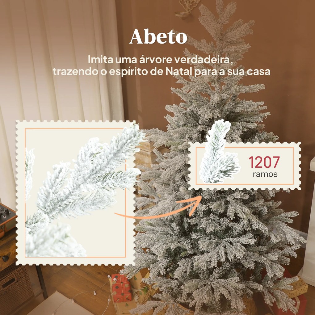 Árvore de Natal Artificial 180 cm Árvore de Natal Nevada com 1207 Ramos Base Dobrável e Fácil de Montar Verde