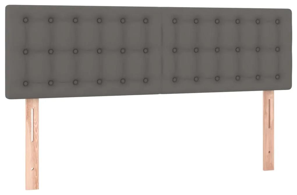 Cama box spring c/ colchão/LED 140x200cm couro artificial cinza