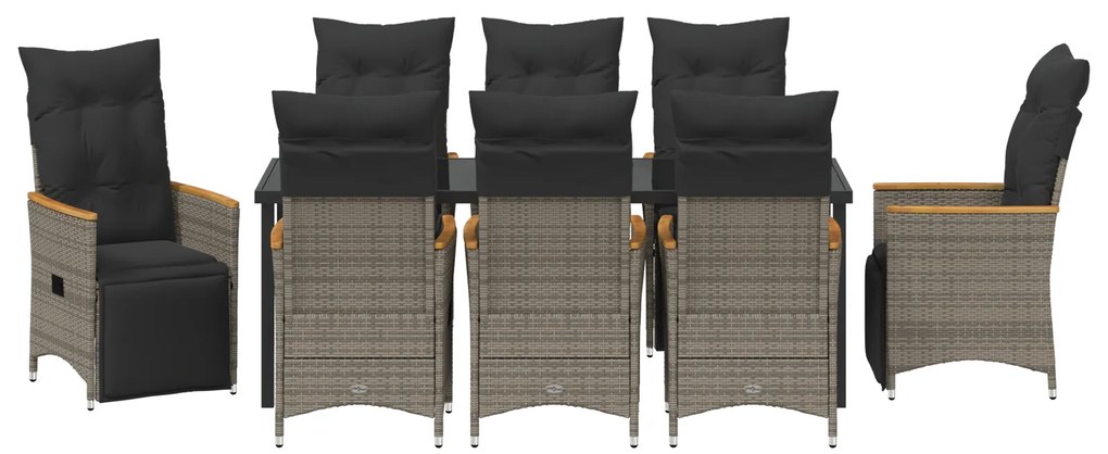 Conjunto de Jantar de Jardim de 9 Peças com Almofadas Cinza Poli Ratta