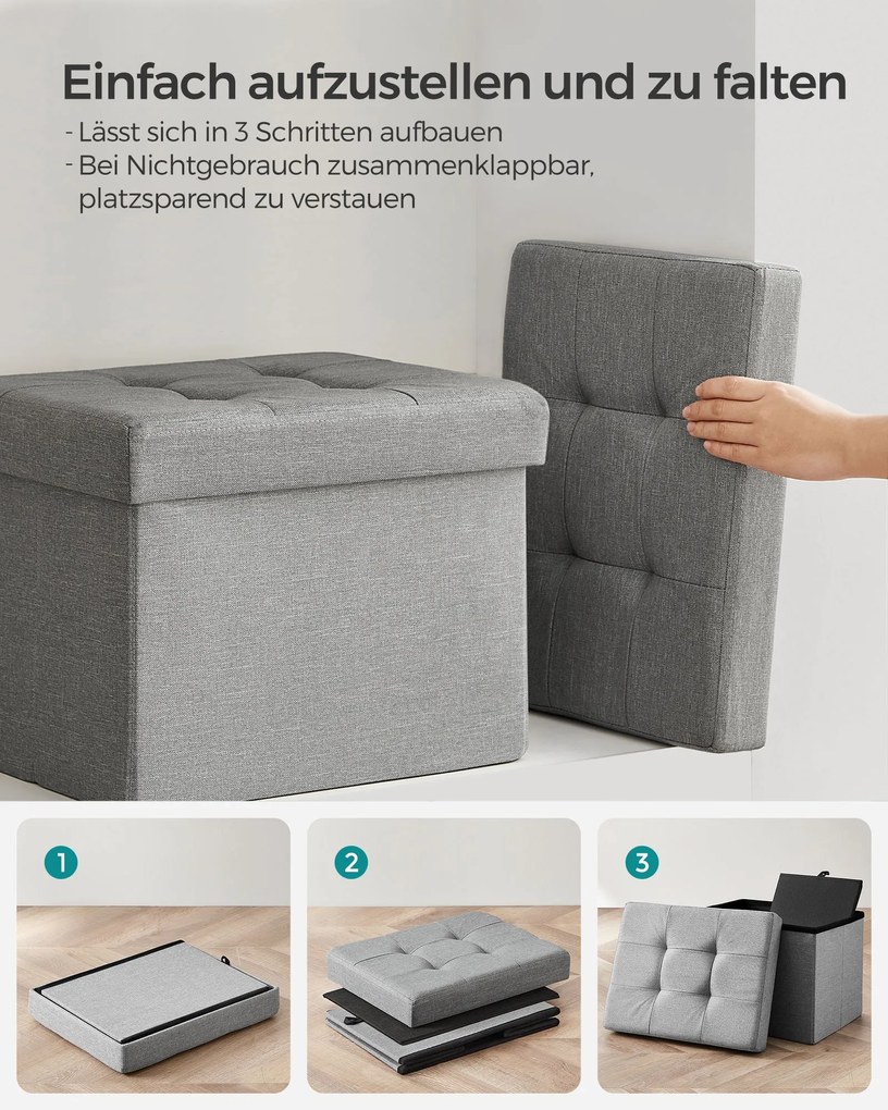 Banco com espaço de arrumação 31 x 41 x 31 cm cinzento claro