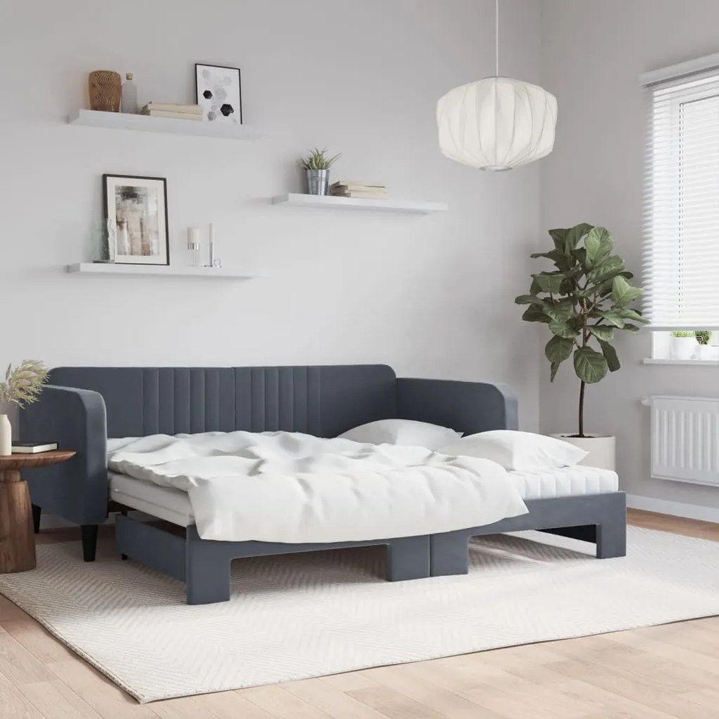 vidaXL Sofá-cama c/ gavetão e colchões 90x190cm veludo cinzento-escuro