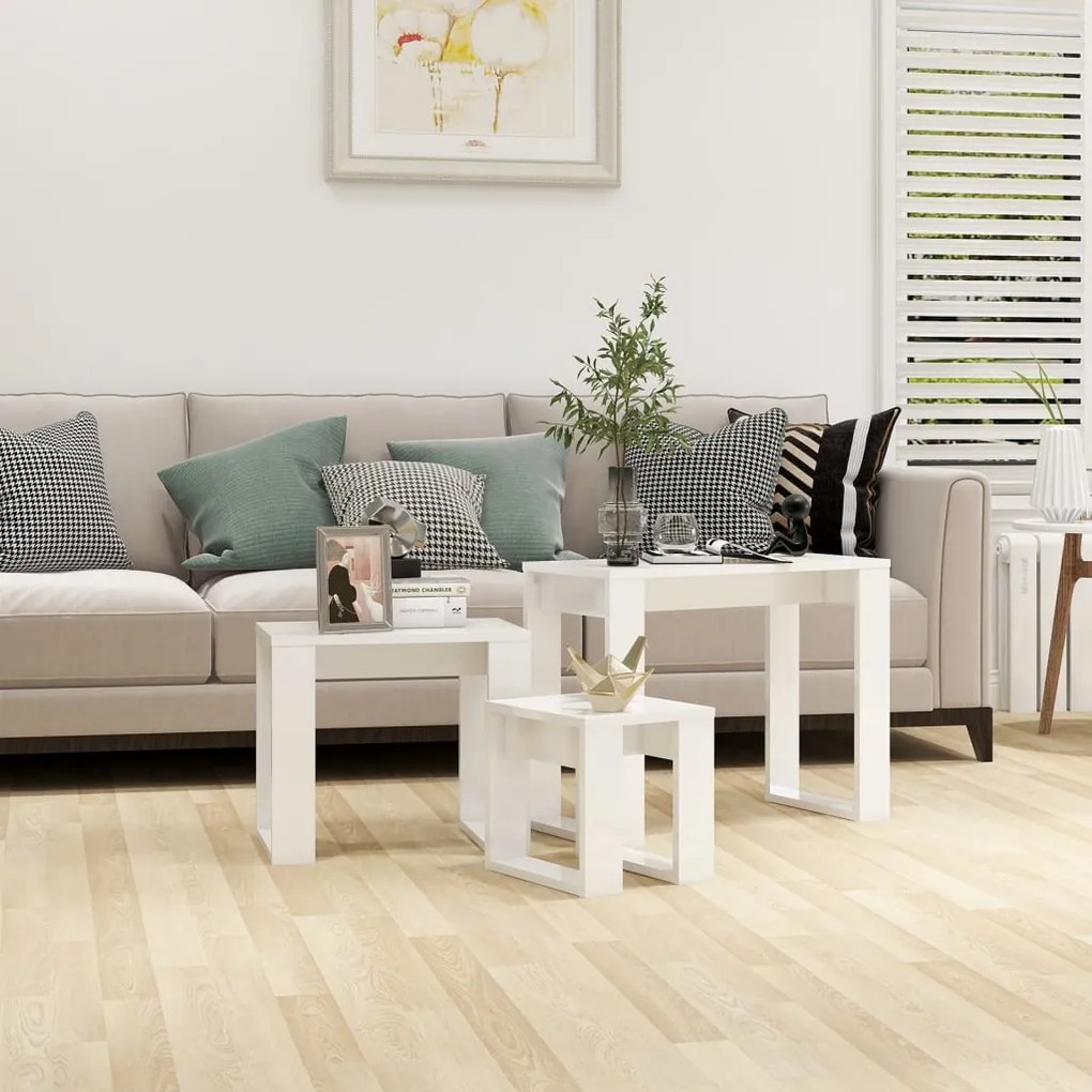 vidaXL Mesas de encastrar 3 pcs madeira processada branco brilhante