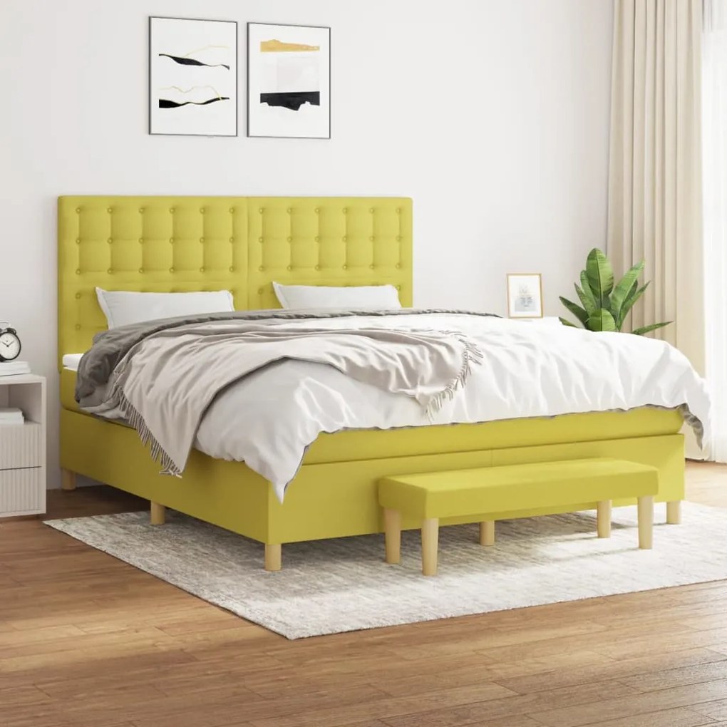 vidaXL Cama com molas/colchão 180x200 cm tecido verde-claro