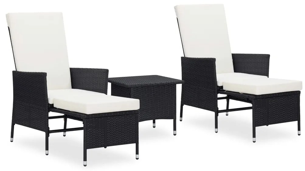 vidaXL 3 pcs conjunto lounge para jardim c/ almofadões vime PE preto
