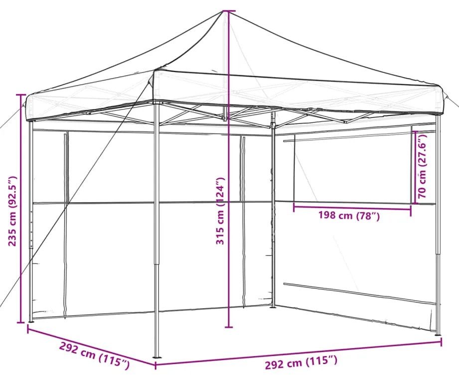 Tenda p/ festas pop-up dobrável com 2 paredes laterais castanho