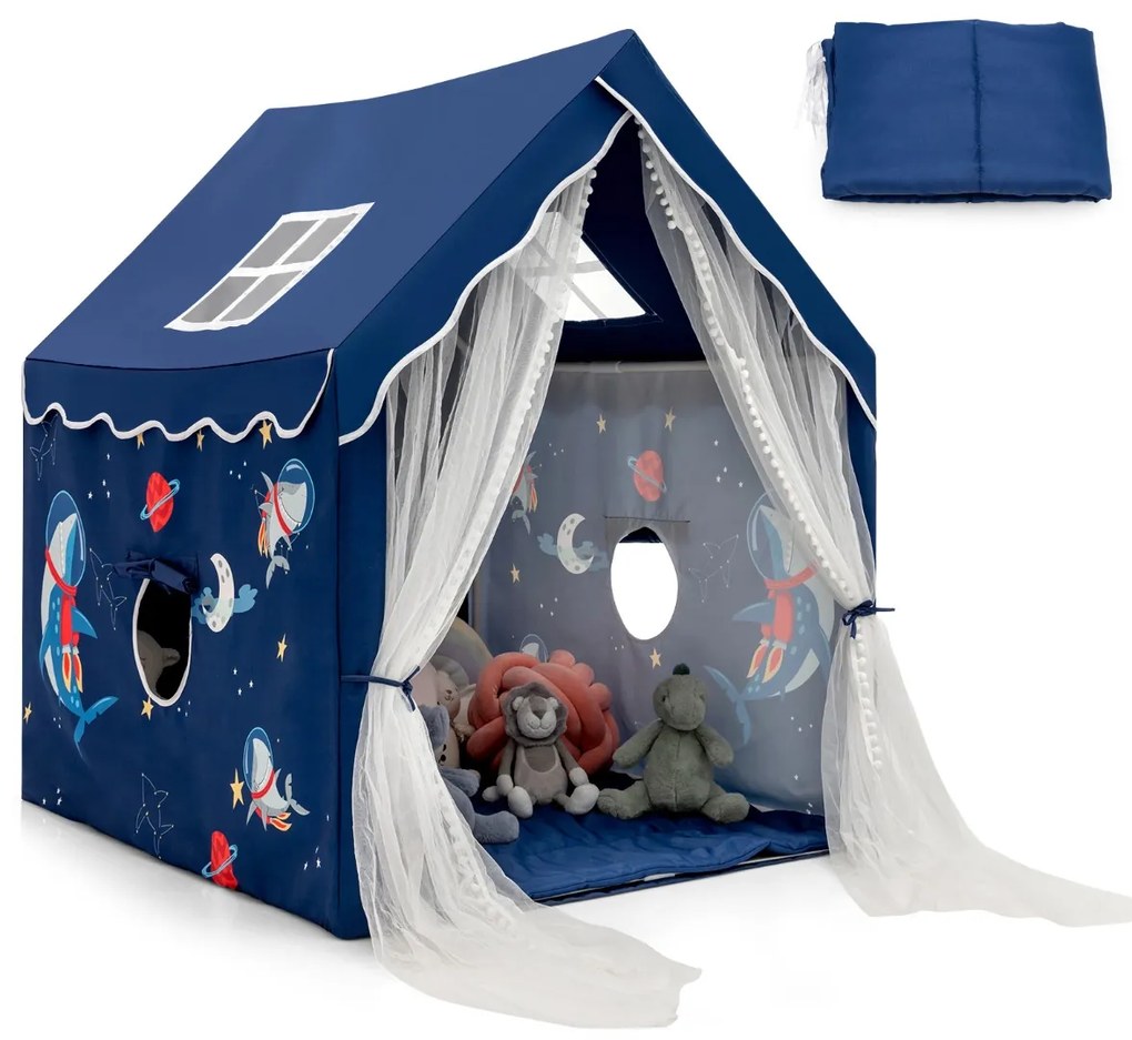 Tenda para crianças com tapete almofadado amovível 121 x 105 x 137 cm Azul