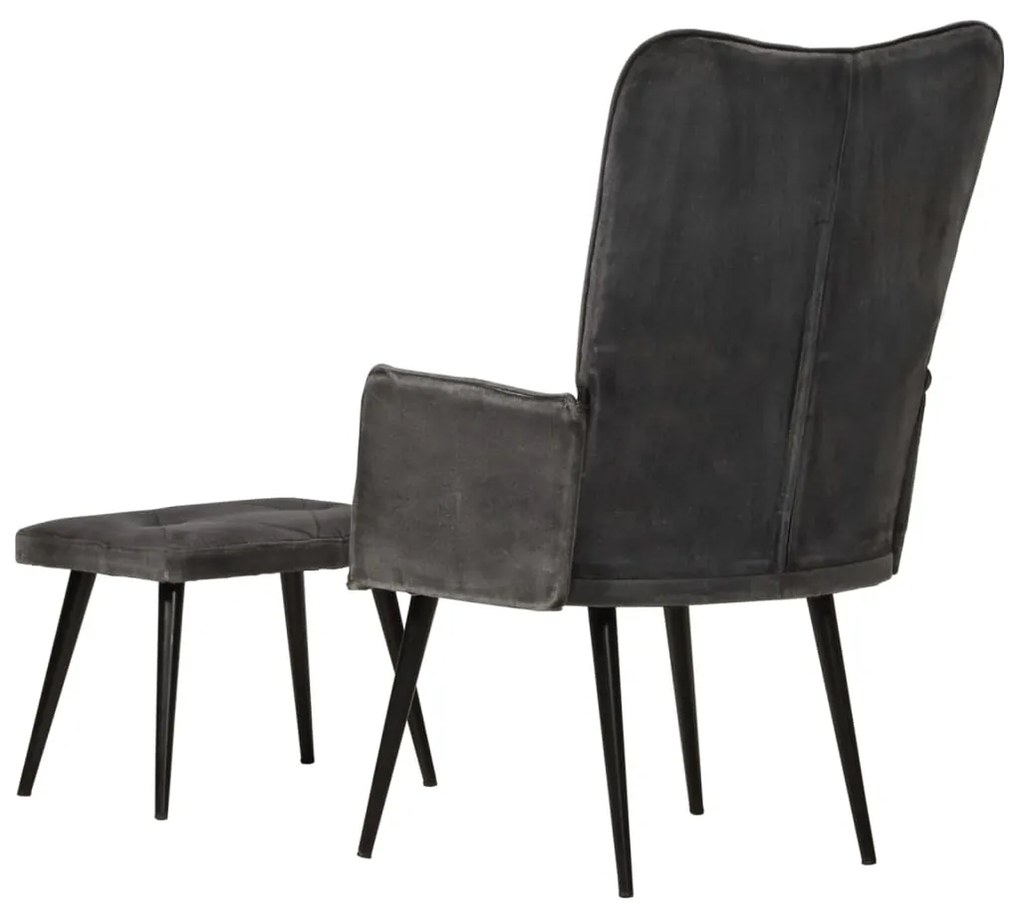 Poltrona com apoio de pés lona vintage preto