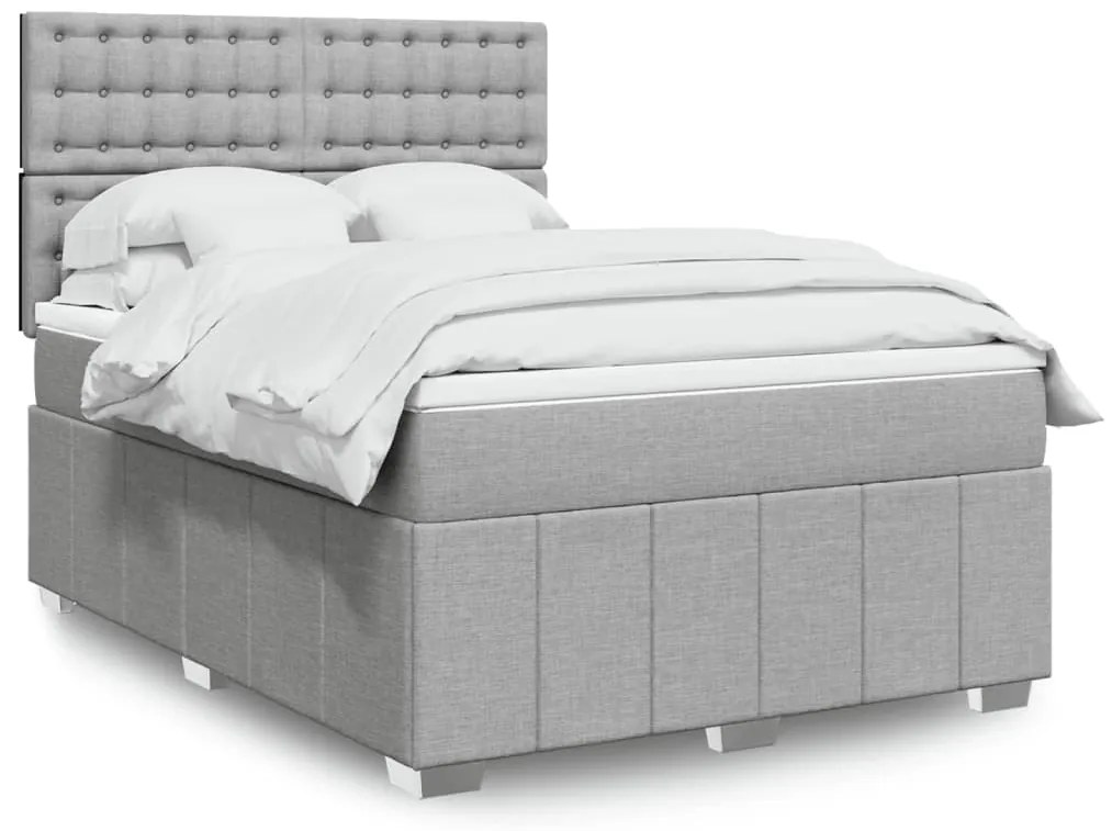 vidaXL Cama com molas/colchão 140x200 cm tecido cinzento-claro