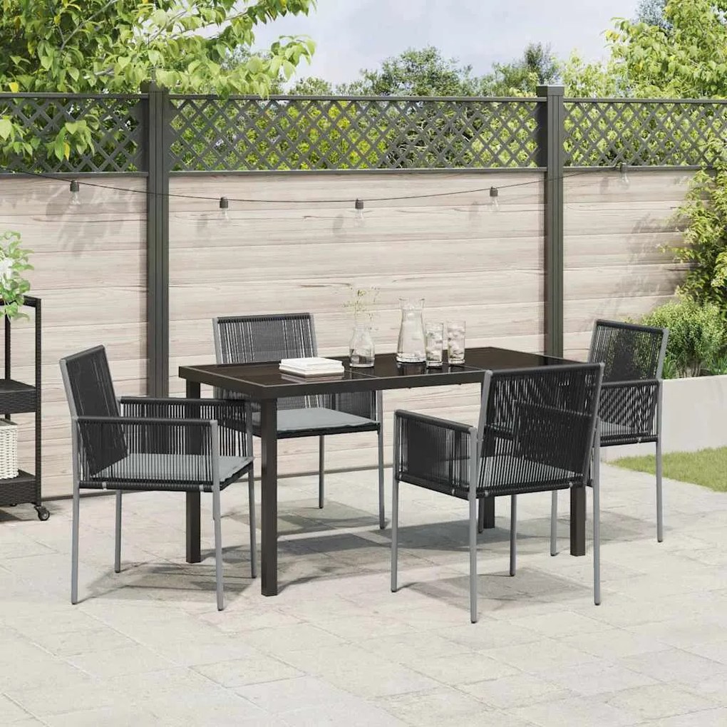 Conjunto de jantar para o jardim com almofadas - 5 peças, preto, ratta
