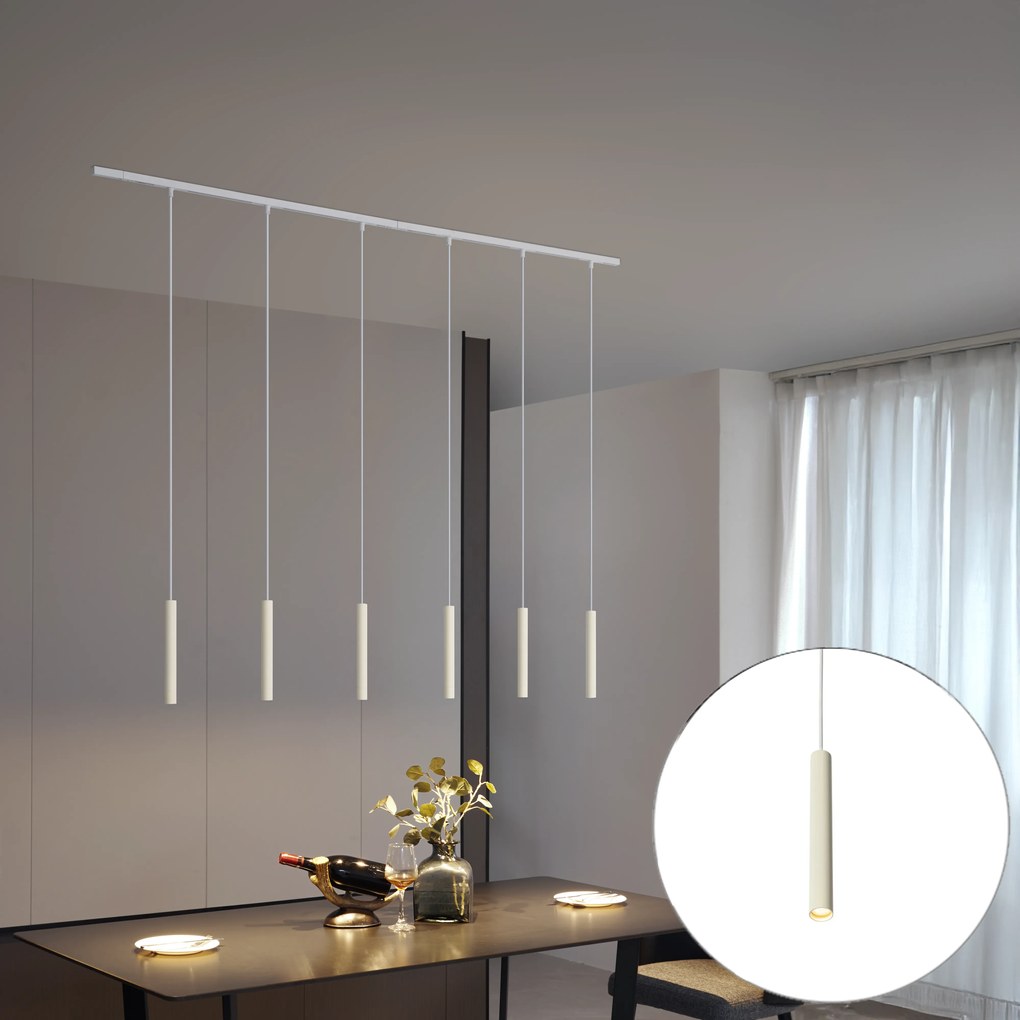 Sistema de iluminação de trilho moderno com 6 pendentes bege e branco monofásico - Slimline Keno