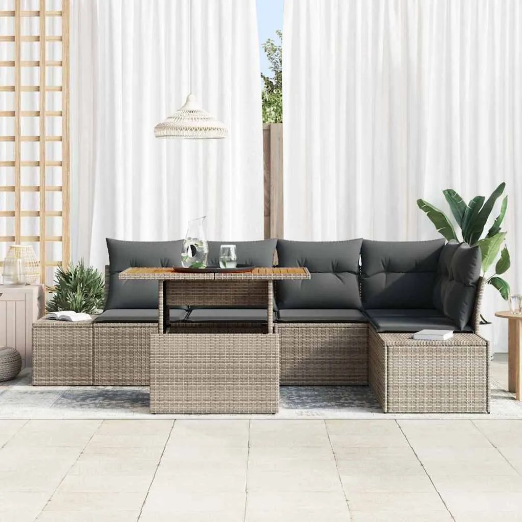 Conjunto de Jantar de Jardim com 6 Peças e Almofadas Cinza