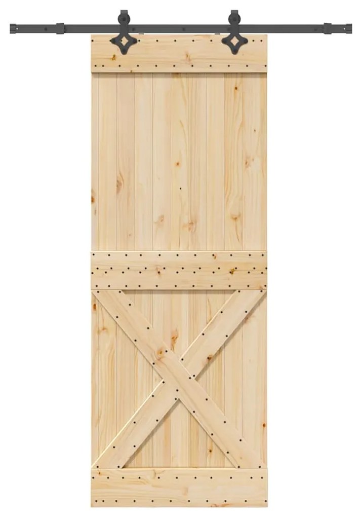 vidaXL Porta de correr com ferragens 85x210 cm madeira de pinho maciça