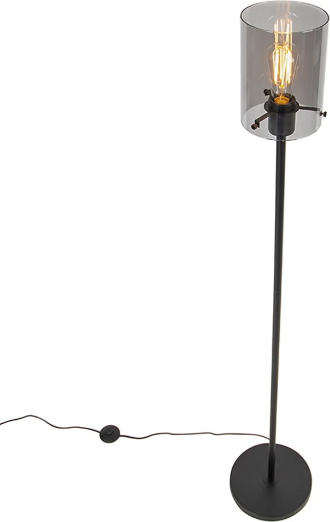 Candeeiro de pé design preto com vidro fumê - Dome