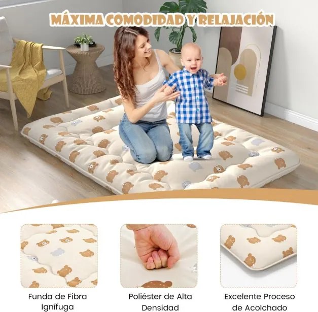 Colchão de chão enrolável Tatami Mat com capa lavável Tapete portátil com saco de transporte 200 x 140 x 10 cm Castanho