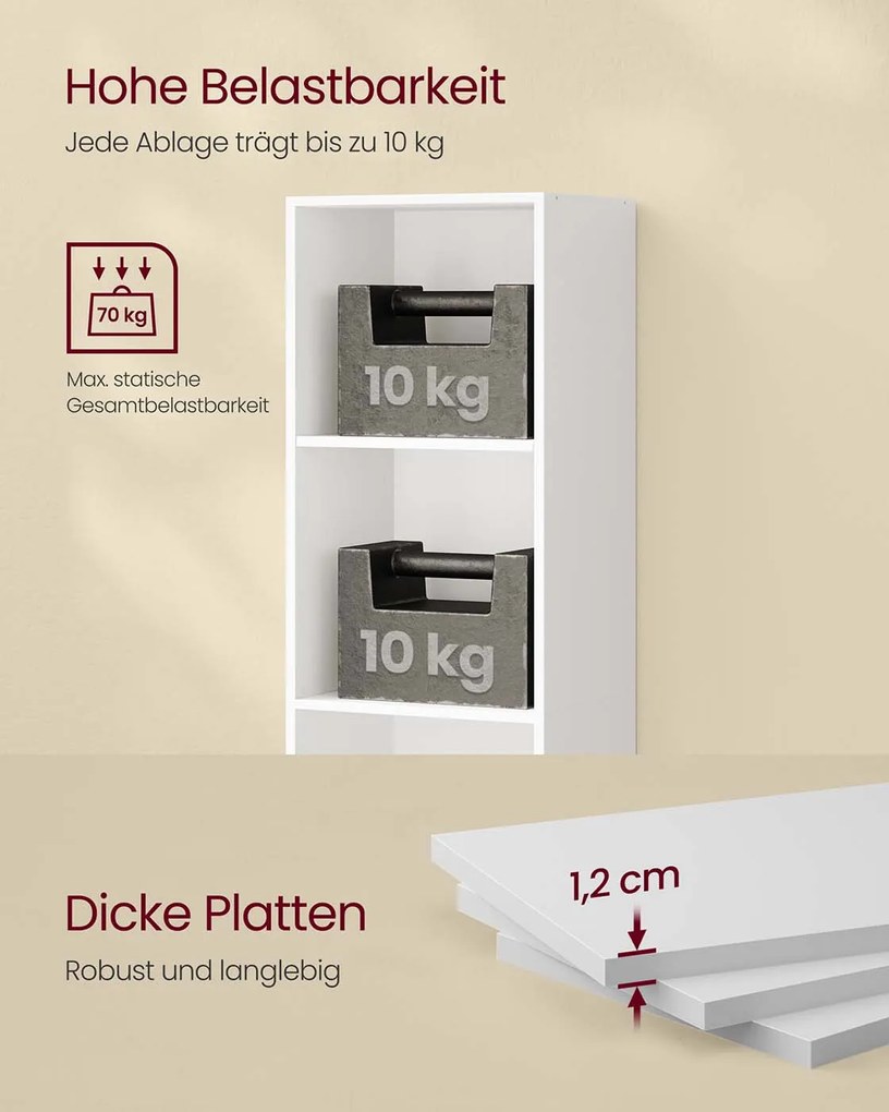 Estante com 6 compartimentos abertos 24 x 30,2 x 160,7 cm em branco