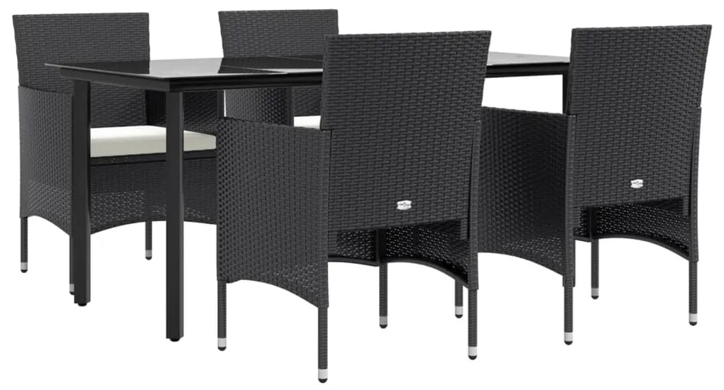 5 pcs conjunto de jantar p/ jardim c/ almofadões preto
