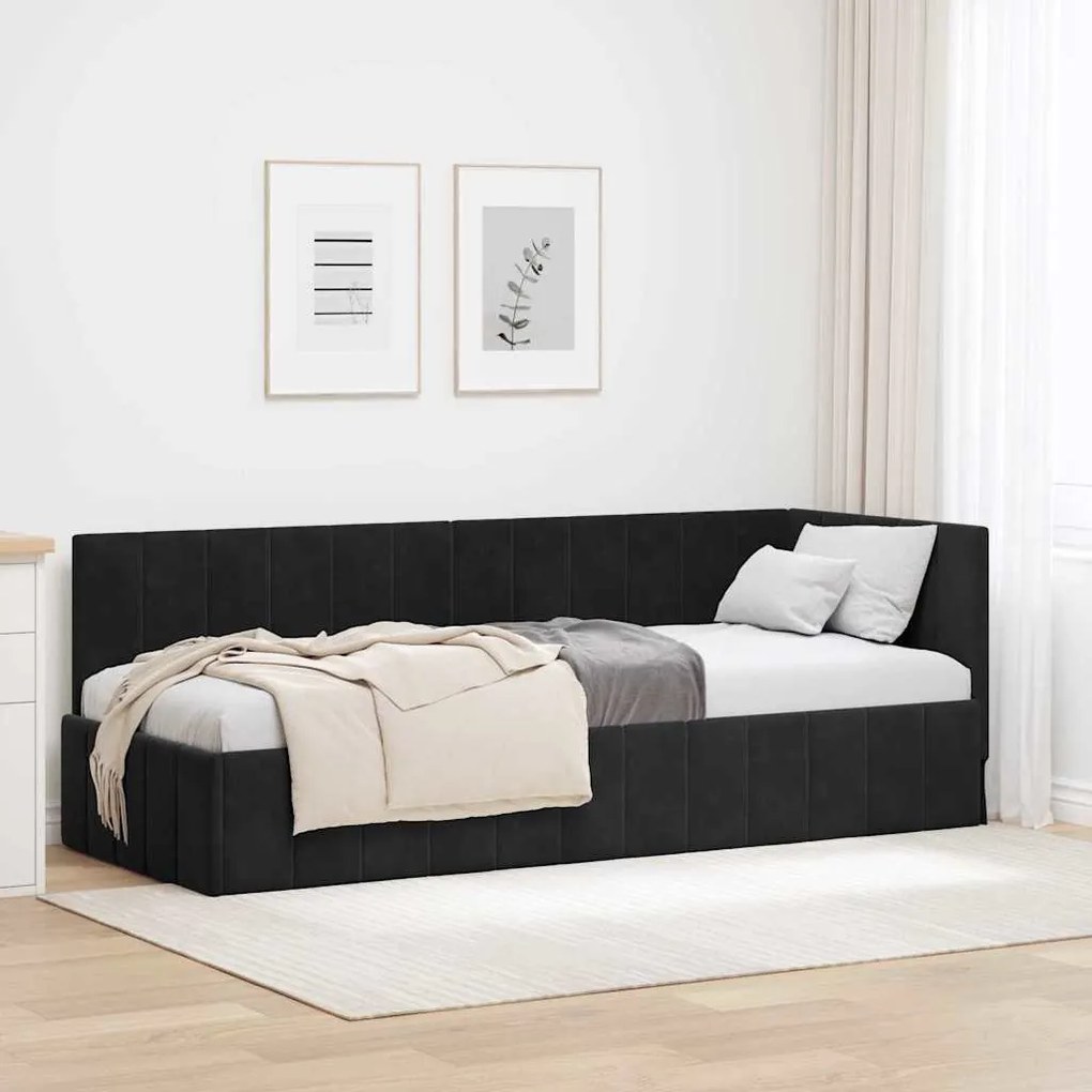 vidaXL Estrutura de Cama de Canto Preto 80 cm x 200 cm Veludo