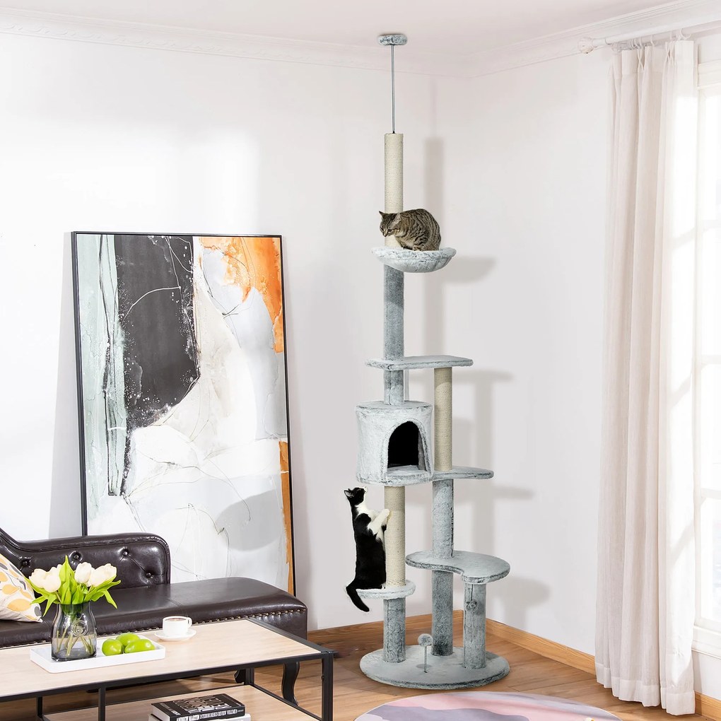 PawHut Arranhador para Gatos de 255 cm Torre para Gatos de Teto com Al