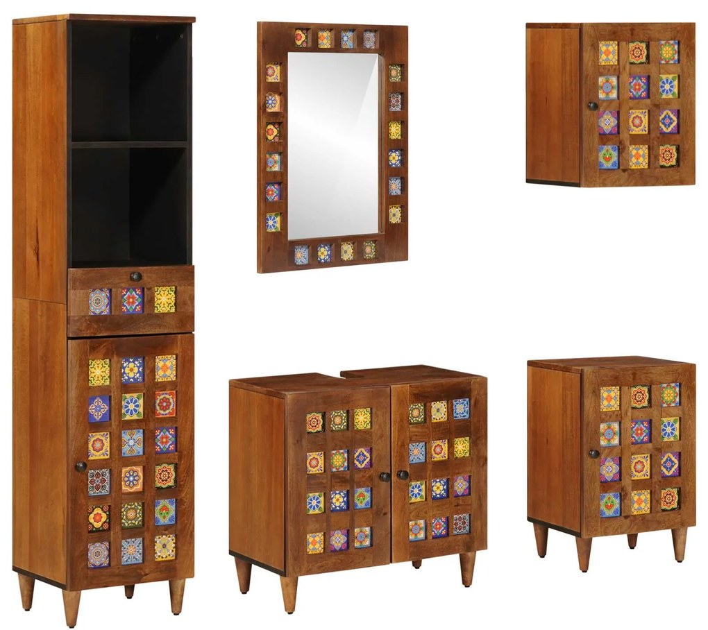 vidaXL Conjunto de Móveis para Banheiro com gaveta 5 pcs Nogueira