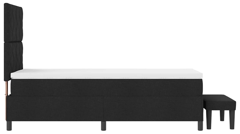 Cama Box Spring com Colchão e Banco Preto 90x190 cm Tecido