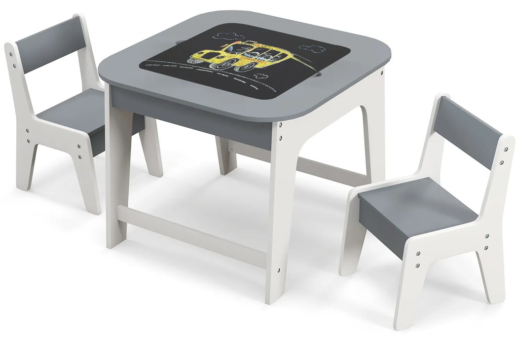 Mesa infantil com 2 cadeiras 3 TLG grupo de assentos infantis madeira com tampo de mesa dupla face natural