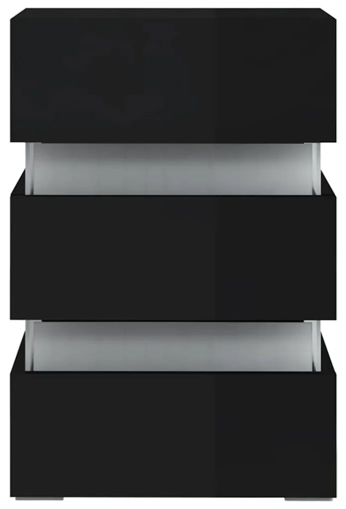 Mesa de cabeceira c/ luzes LED deriv. madeira preto brilhante