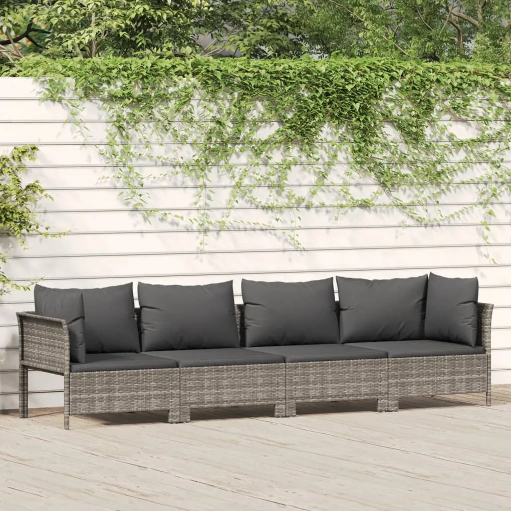 vidaXL 4 pcs conjunto lounge de jardim c/ almofadões vime PE cinzento