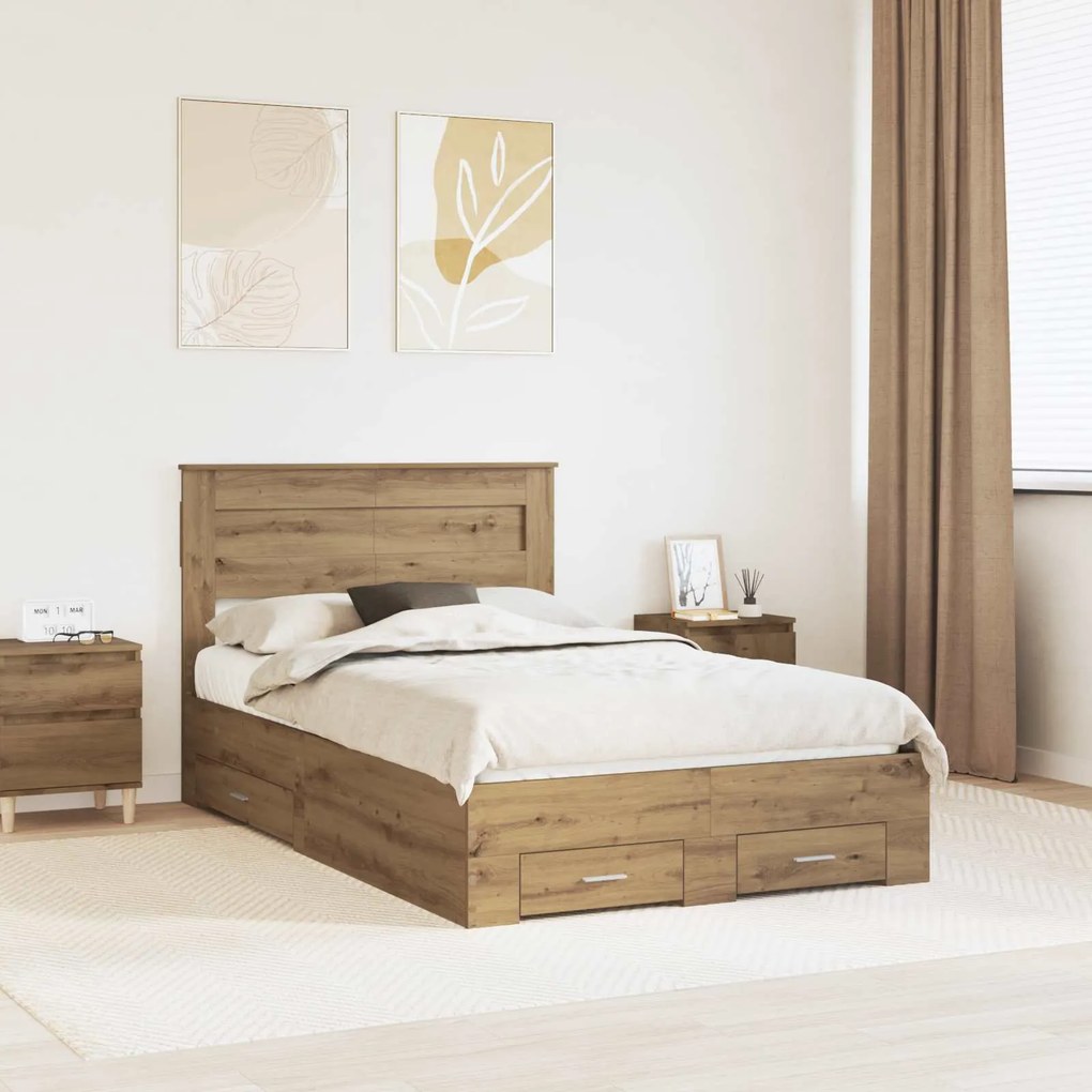 vidaXL Estrutura da Cama com cabeceira Carvalho Artesanal 120 x 200 cm