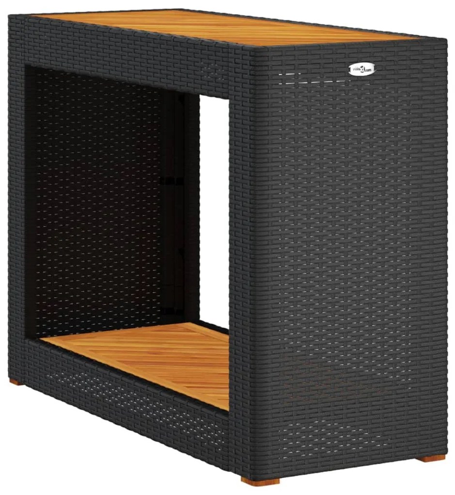 Mesa de jardim com tampo de madeira 100x40x75 cm vime PE preto