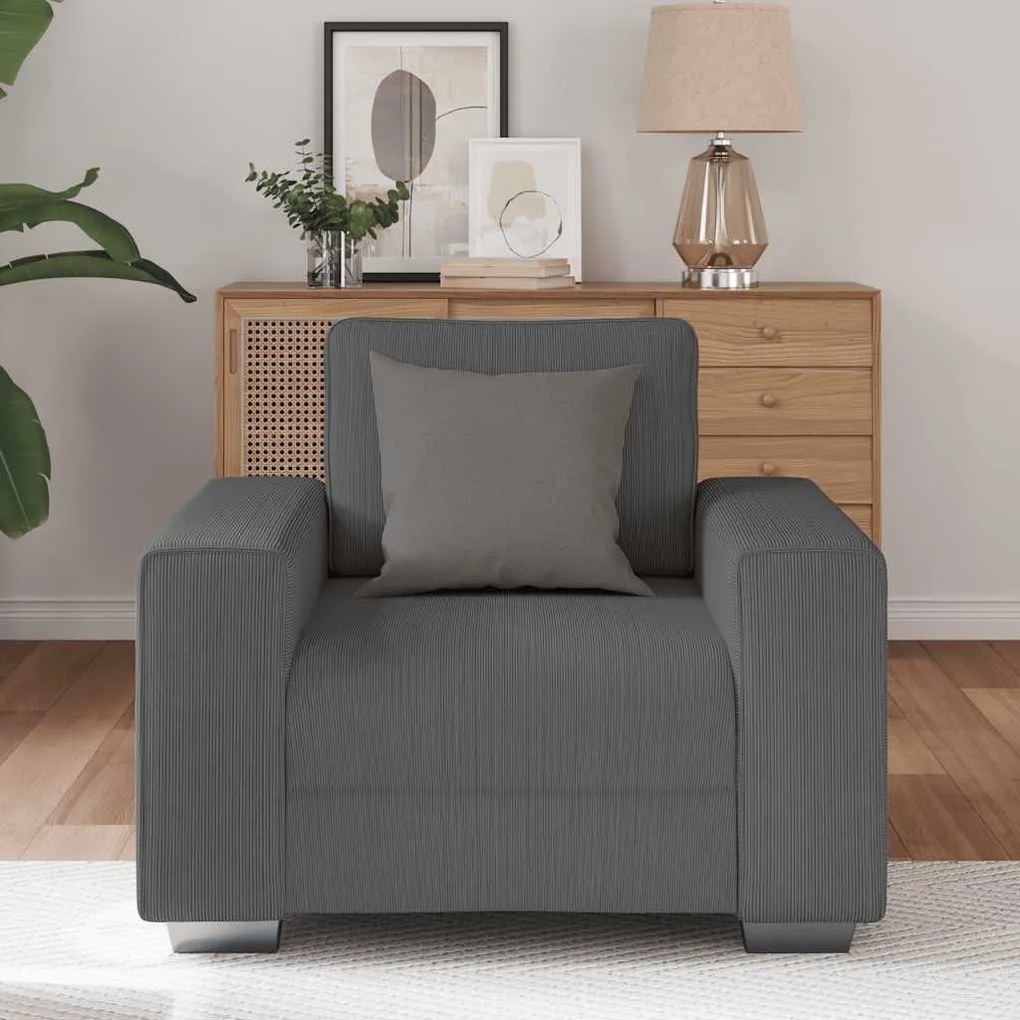 Poltrona 60 cm tecido corduroy cinzento-escuro