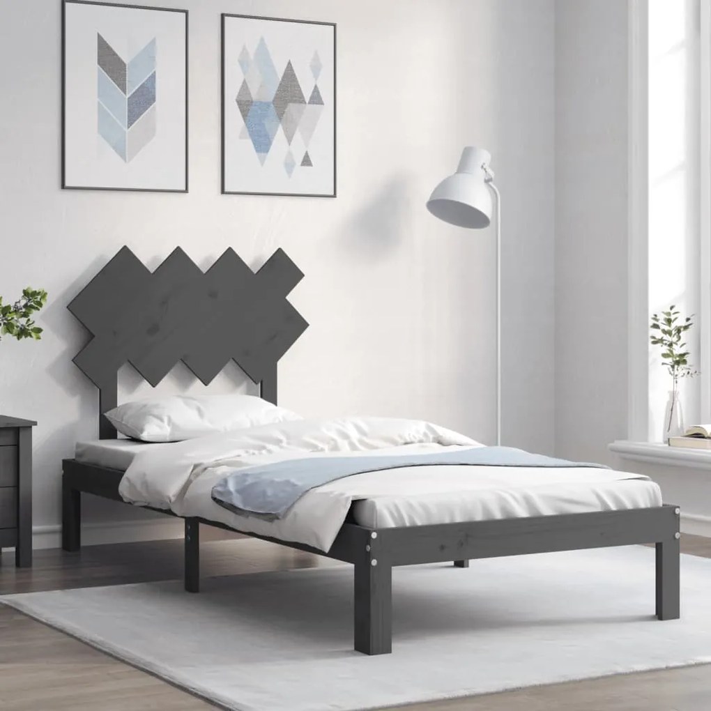 vidaXL Estrutura de cama com cabeceira 90x200 cm madeira maciça cinza