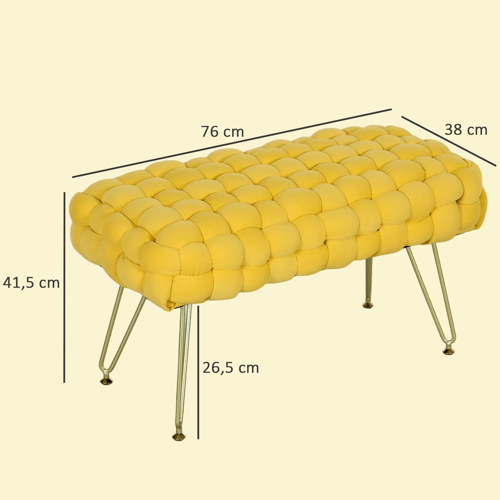 Banco Capri – 76x38x41,5 cm – Amarelo – Estofado em Veludo com Pés Met