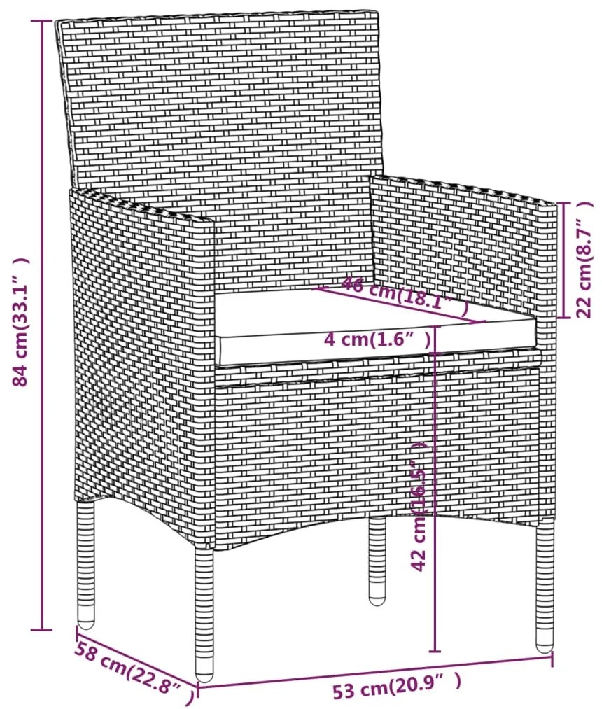 7 pcs conjunto de jantar para jardim com almofadões preto