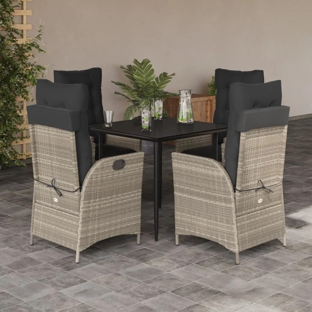 5 pcs conjunto de jantar p/ jardim c/ almofadões cinzento claro