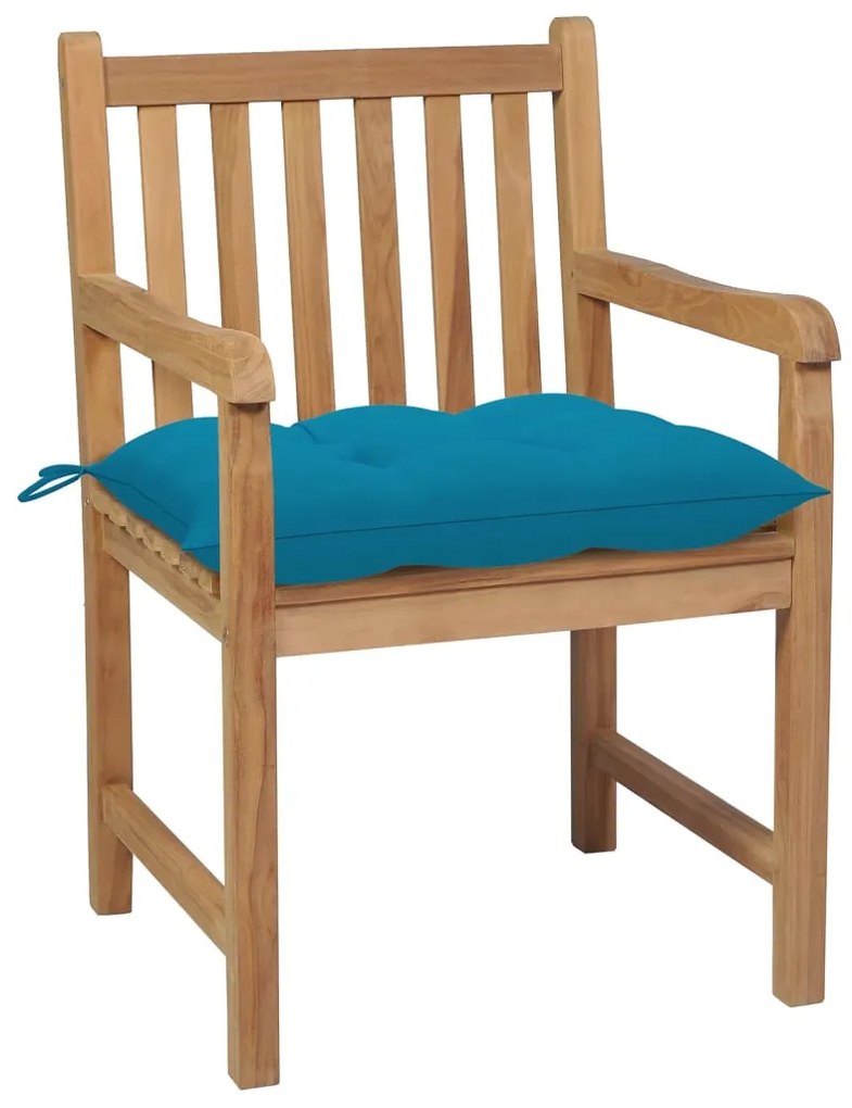 Cadeiras de jardim c/ almofadões azul-claro 6 pcs teca maciça
