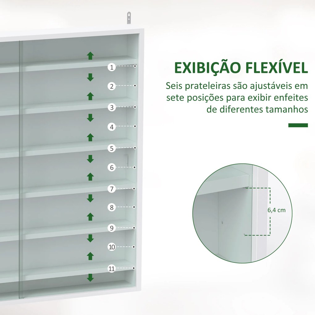Vitrina de Parede em Madeira com Prateleiras Ajustáveis e 2 Portas Deslizantes de Vidro 80x9,5x83 cm Branco