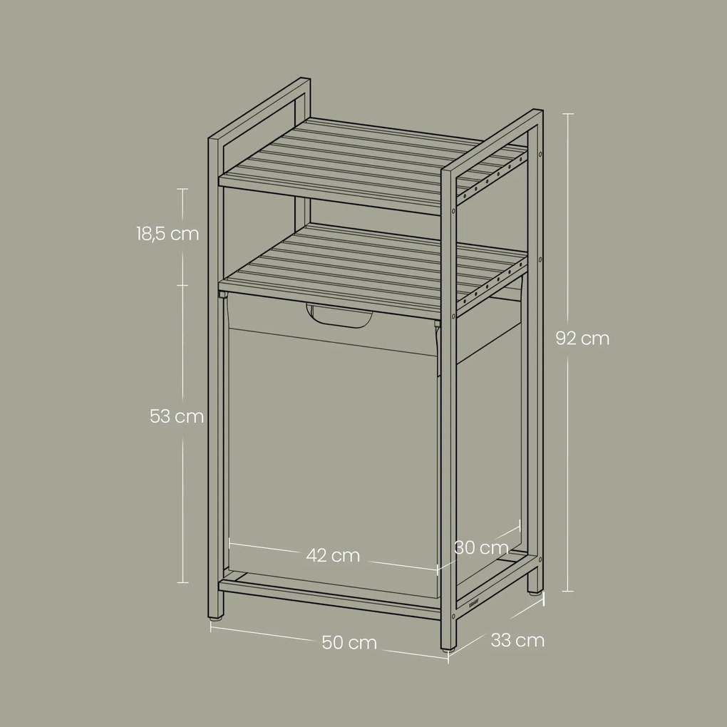 Cesto para roupa suja com 2 prateleiras de 50 x 33 x 92 cm preto