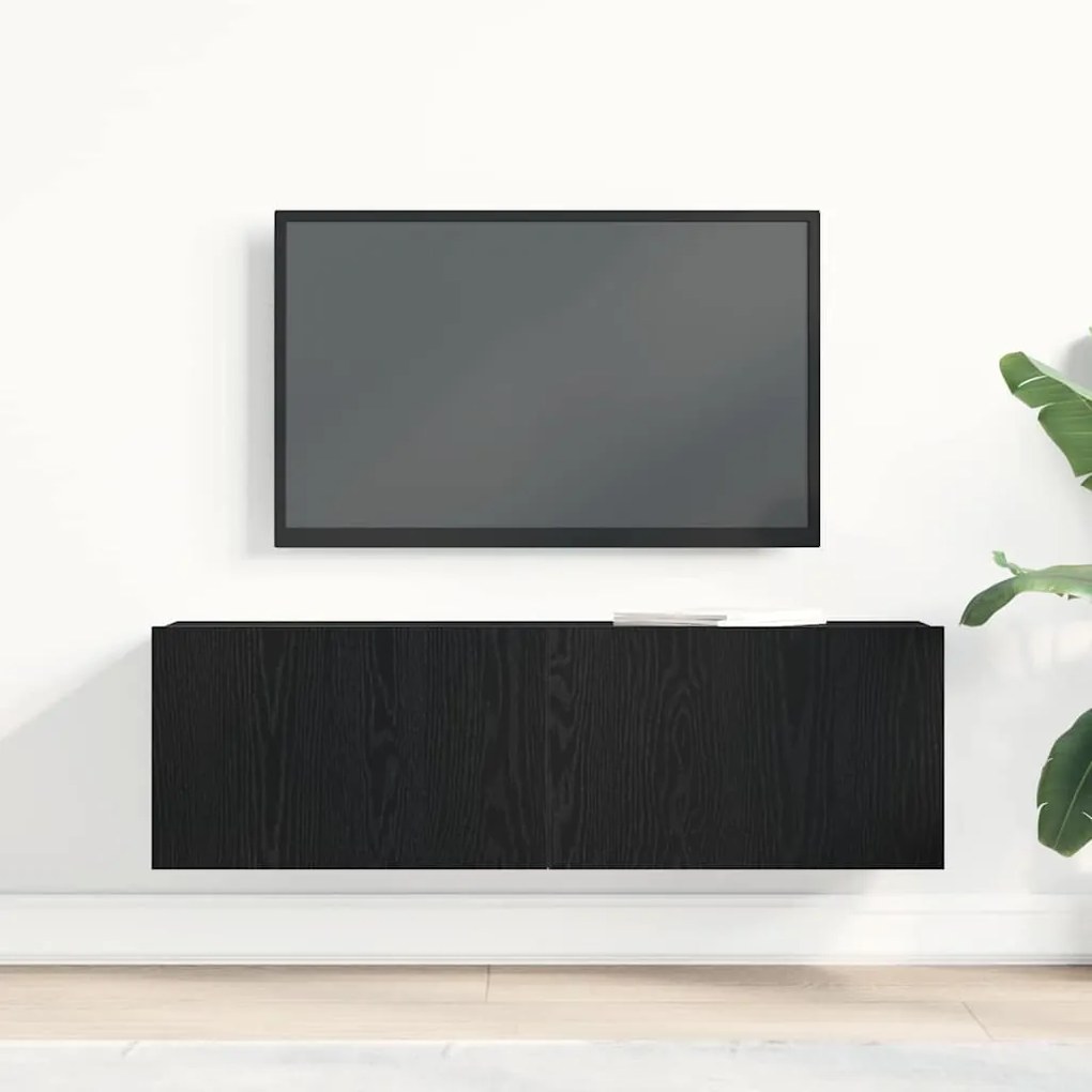 Armário de TV Preto em Madeira de Engenharia 100x30x30 cm