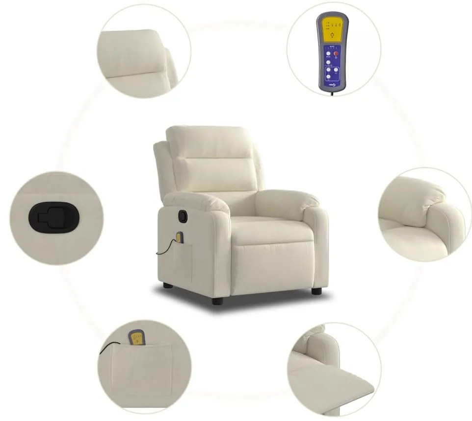 Poltrona de massagens reclinável veludo cor creme