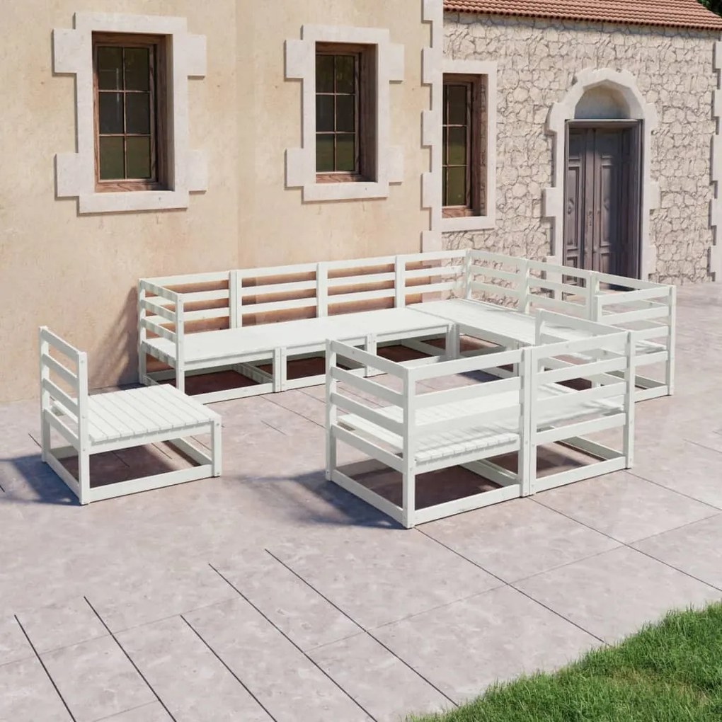 vidaXL 9 pcs conjunto lounge de jardim pinho sólido branco