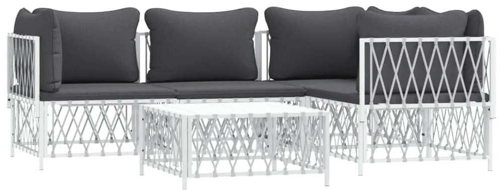 5 pcs conjunto lounge de jardim com almofadões aço branco