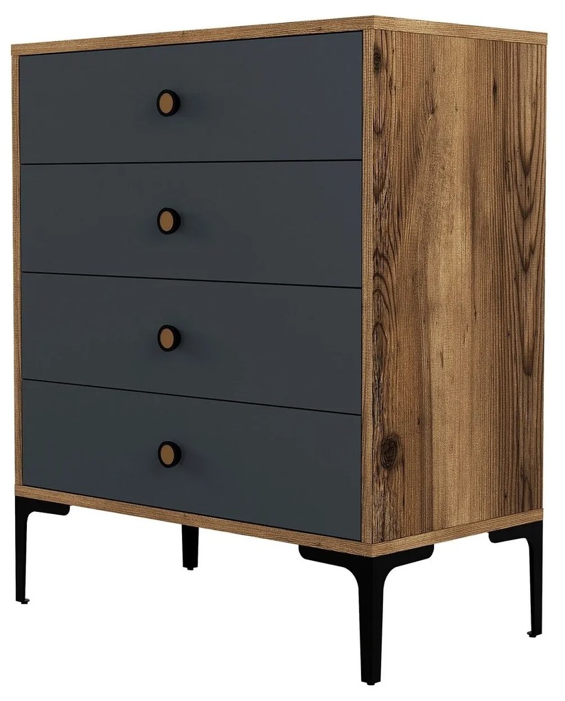 Cômoda Lizbon500 – Nogueira e Antracite – 76x90,7x40 cm