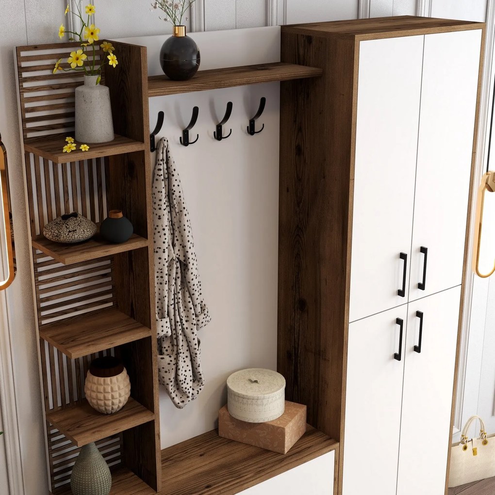 Hall Stand Viyana DA – Nogueira e Branco – 150x200x35 cm