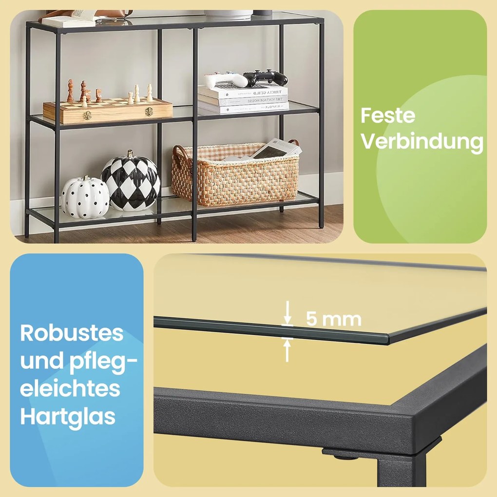 Mesa consola 100 x 30 x 73 cm (C x L x A) com 3 níveis Preto