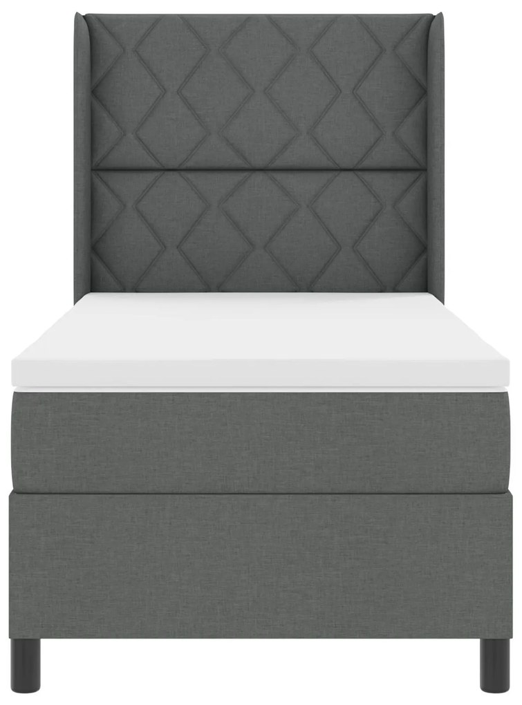 Cama Box Spring com Colchão e LED Cinza Escuro 90x200 cm Tecido