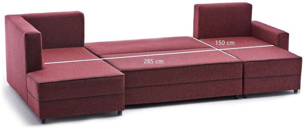 Sofá-Cama de Canto Ece – Vermelho Claret – 315x88x160 cm
